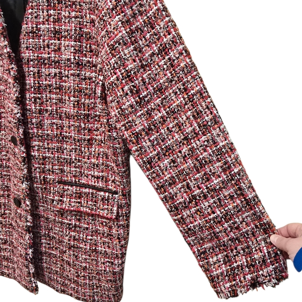 Talbots Pink Pinewood Tweed Wool Blend Coat With Frayed Edges Size 12 - Picture 8 of 13